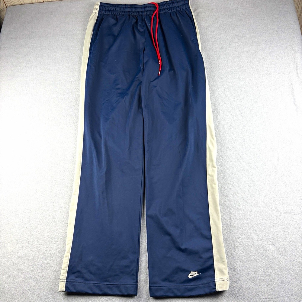 Nike Sportswear Track Pants Men's L Navy Cream Side Stripe 2009 Zip Hem
